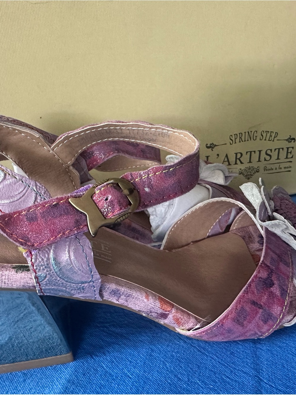 L'Artiste Pink Multi Floral Block Heel Sandals with Ankle Strap